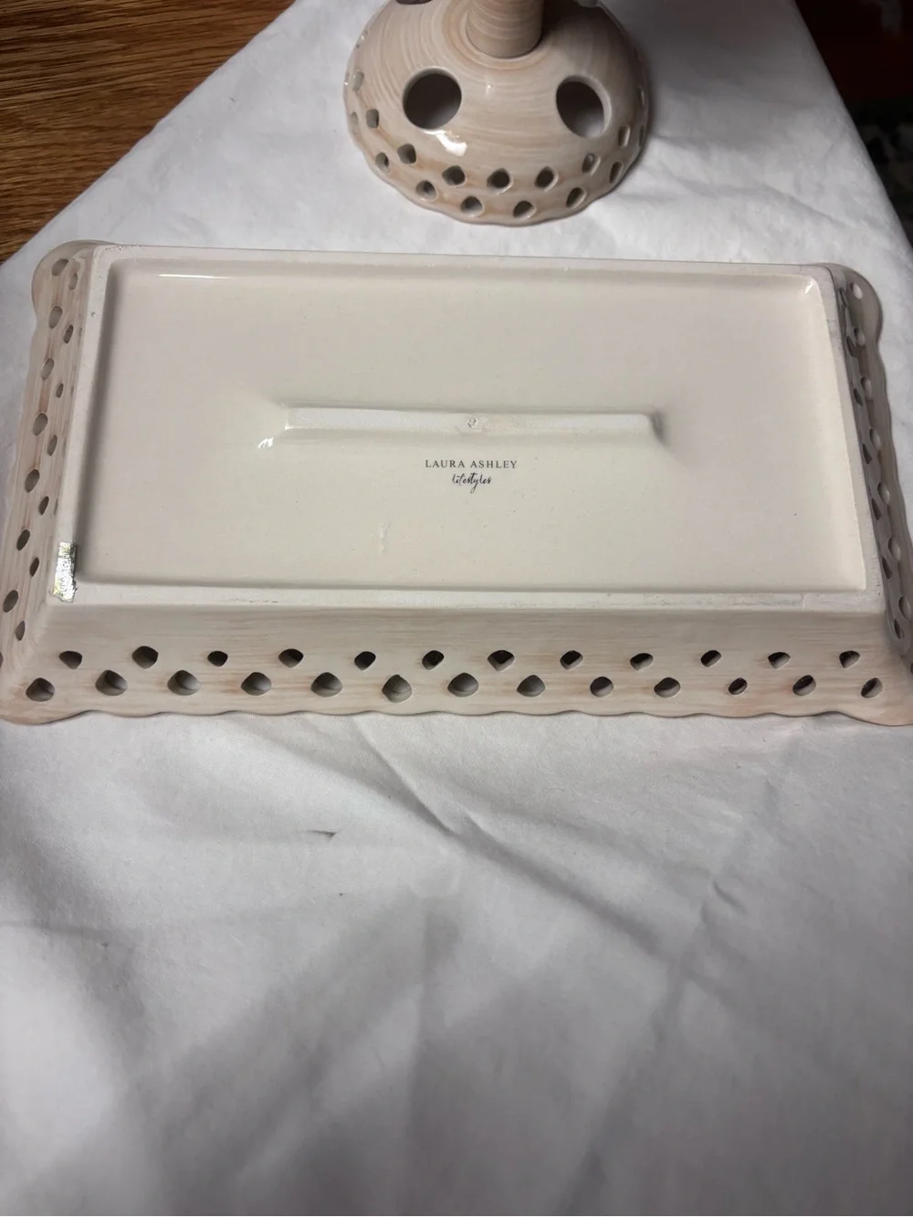 Laura Ashley Floral & Cream Ceramic Vanity Tray and Pedestal.